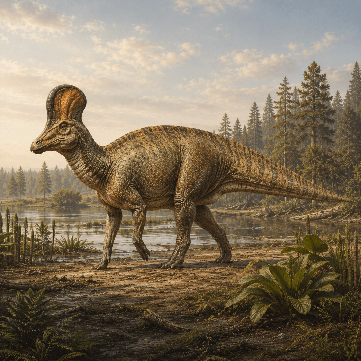Illustrated reconstruction of Corythosaurus