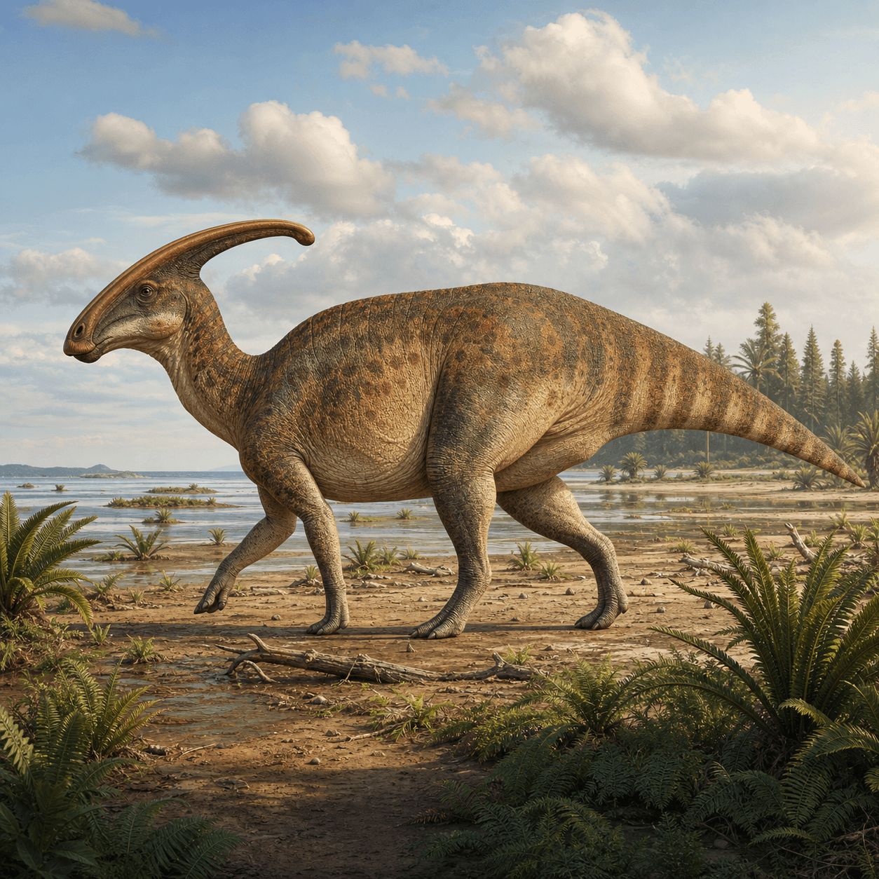 Illustrated reconstruction of Parasaurolophus